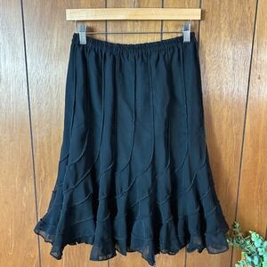 DIMRI Black Tiered Ruffle Sheer Midi Skirt Elastic Waist Whismygoth Gothic